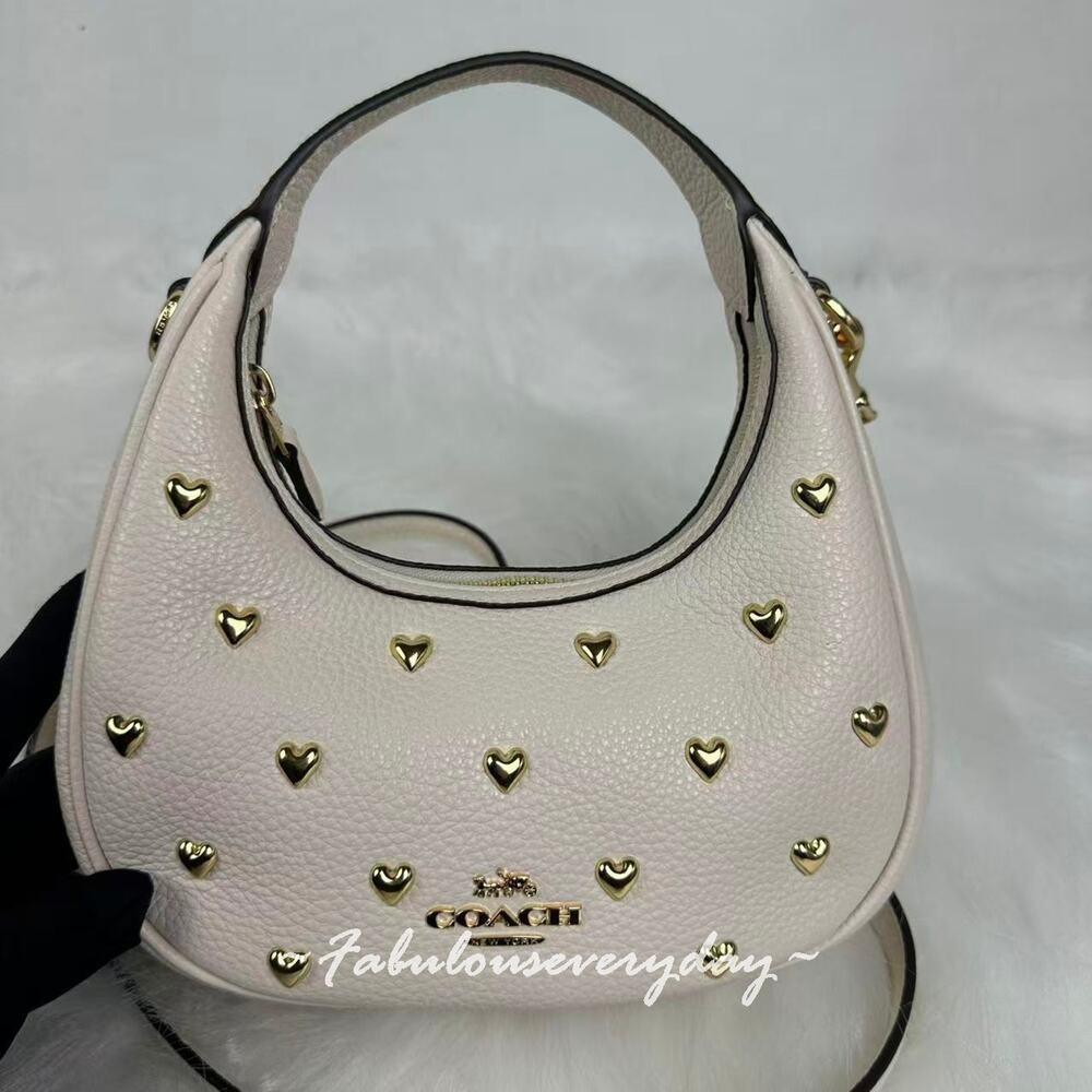 Coach Carmen Mini Crossbody Bag With Heart Rivets Leather/Gold/Chalk CDB85 NWT - Picture 2 of 8
